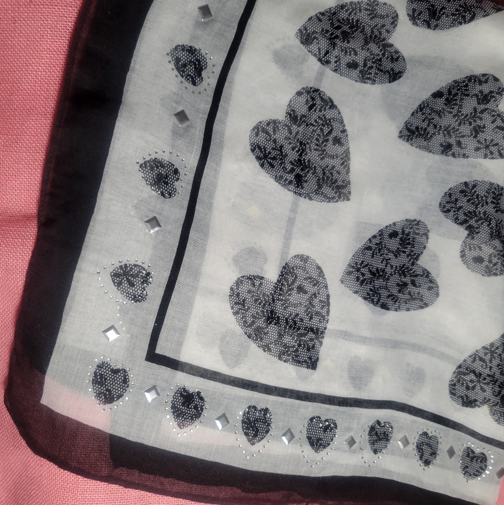 Black Heart & Silver Embellished Wrap/Scarf